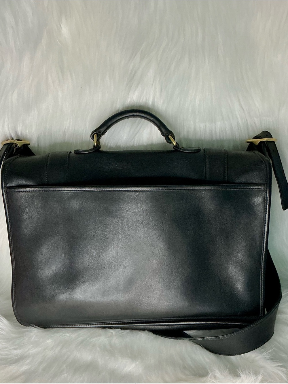 Black VTG Coach Leather Men's Messenger Bag - Classic Professional Carry - Picture 2 of 6